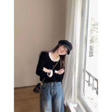 批发杨杨YANGRUOYU【繁星缀夜】丝绒花边<b class='q'>衬衫</b>上衣