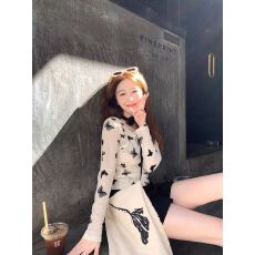 批发杨杨YANGRUOYU【夏日造梦】假两件印花长袖t恤别致外穿百搭打底衫