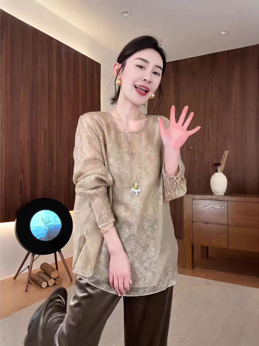 玖 위로 하나 玖 칭지안 Pleat 오리지널 익스트림 제인 다용도 경량 문지르다 색상 핀치 Pleat 소매 셔츠 2601d554