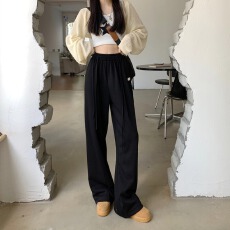 批发高级气质阔腿裤女秋冬高腰垂坠感2025年秋冬新款拖地直筒休闲裤子
