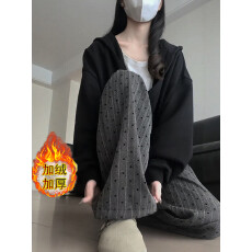 批发原版面料薄款/复合真超 加绒植绒爱心阔腿裤<b class='q'>秋</b>冬设计感慵懒裤