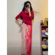 批发褶皱<b class='q'>半身裙</b>夏季薄款垂感小个子显瘦松紧腰气质减龄直筒开叉<b class='q'>百褶裙</b>