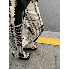 批发几何缎面印花阔腿裤女夏季薄款<b class='q'>百搭</b>高腰宽松显瘦长裤垂感休闲裤子