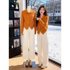 批发<b class='q'>韩版</b>复古高级感翻领长袖针织衫女秋季慵懒风宽松显瘦开衫毛衣外套