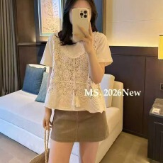 批发<b class='q'>大码</b>胖mm钩花镂空针织吊带背心女装夏季圆领叠穿显瘦外搭罩衫上衣