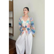 批发夏季穿搭女2026新款洋气镂空显瘦V领长袖防晒针织<b class='q'>开衫外套</b>