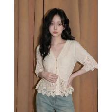 批发波西米亚钩花镂空<b class='q'>蝙蝠</b>袖针织衫女夏季薄款独特漂亮短袖防晒衫上衣