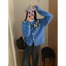 批发韩系<b class='q'>甜美</b>气质刺绣钩花毛衣女冬季新款高级感小个子针织开衫外套
