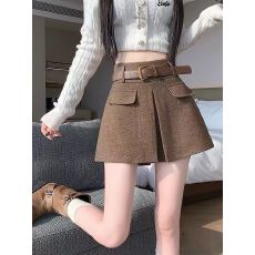 批发高级感毛呢短裤女秋冬新款高腰显瘦a字阔腿裤外穿休闲裙裤