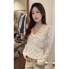 批发内里加绒•纽结V领<b class='q'>蕾丝</b>提花小衫