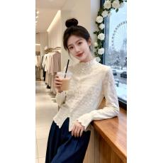 批发半<b class='q'>高领</b>开叉纽扣蕾丝花边长袖内搭<b class='q'>打底衫</b>