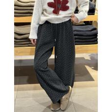 批发秋冬加绒<b class='q'>韩版</b>复古小碎花磨毛阔腿<b class='q'>裤</b>