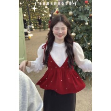 批发圣诞新年氛围感<b class='q'>丝绒</b>吊带内搭喇叭袖衬衫