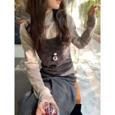 批发韩系高领<b class='q'>丝绒</b>打底衫叠穿吊带两件套