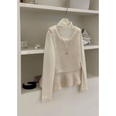 批发韩代款荷叶边下摆后背系带羊羔毛<b class='q'>吊带</b><b class='q'>背心</b>