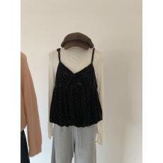 批发韩系叠穿波点<b class='q'>丝绒</b>吊带针织打底衫