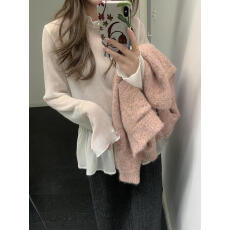 批发肌理仙气透感立领喇叭袖荷叶边打底衫