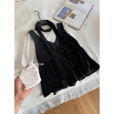 批发飘带荷叶边丝绒背心