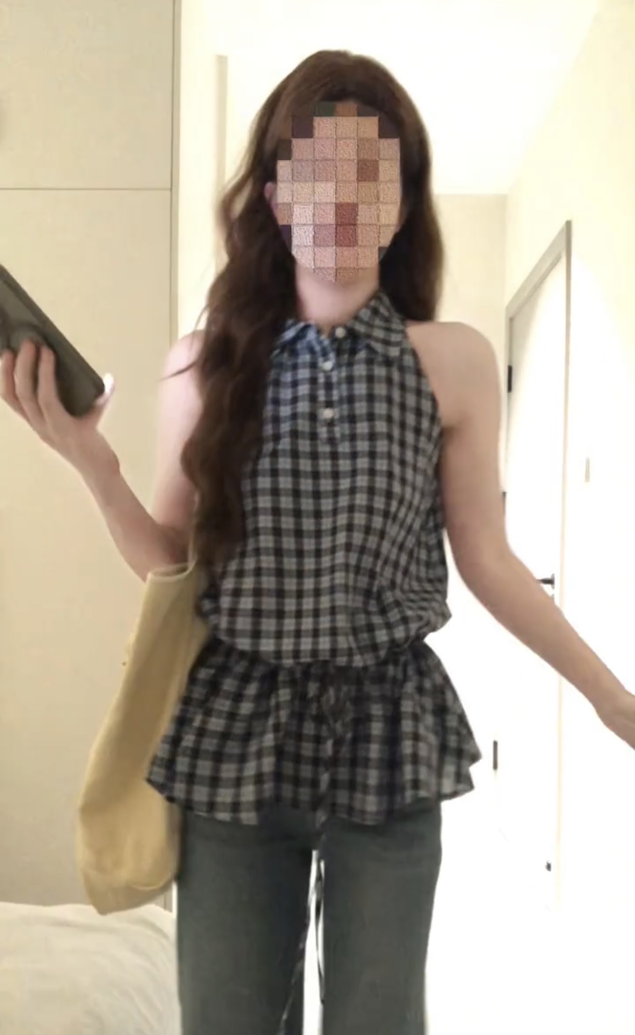 디자인 센스 체크무늬 행침 목 나가라. 조끼 셔츠