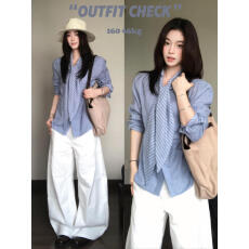 批发蓝色系领<b class='q'>条纹</b>长袖<b class='q'>衬衫</b>