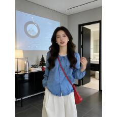 批发已出货~法式刺绣提花领口系带小衫