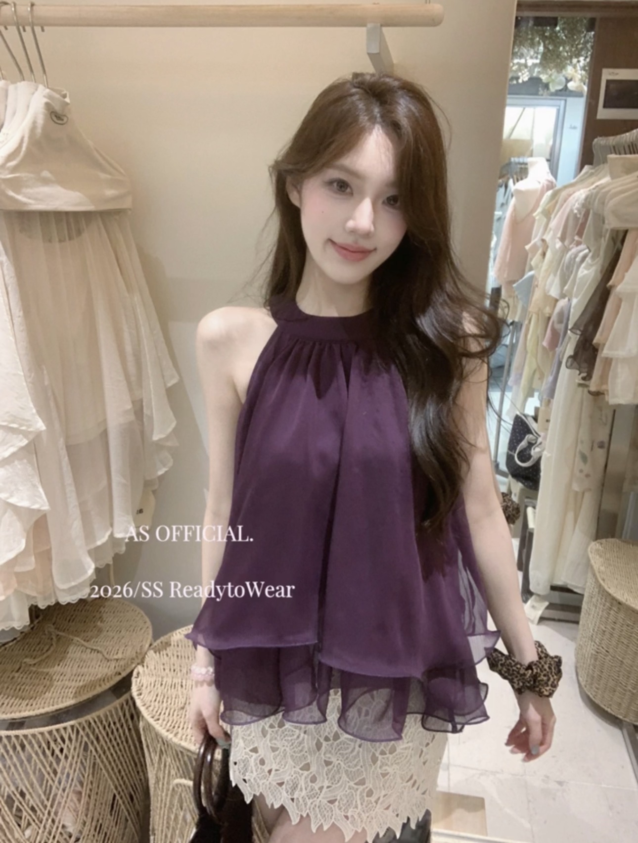 백리스 구슬 로프 디자인 프릴 작은 셔츠