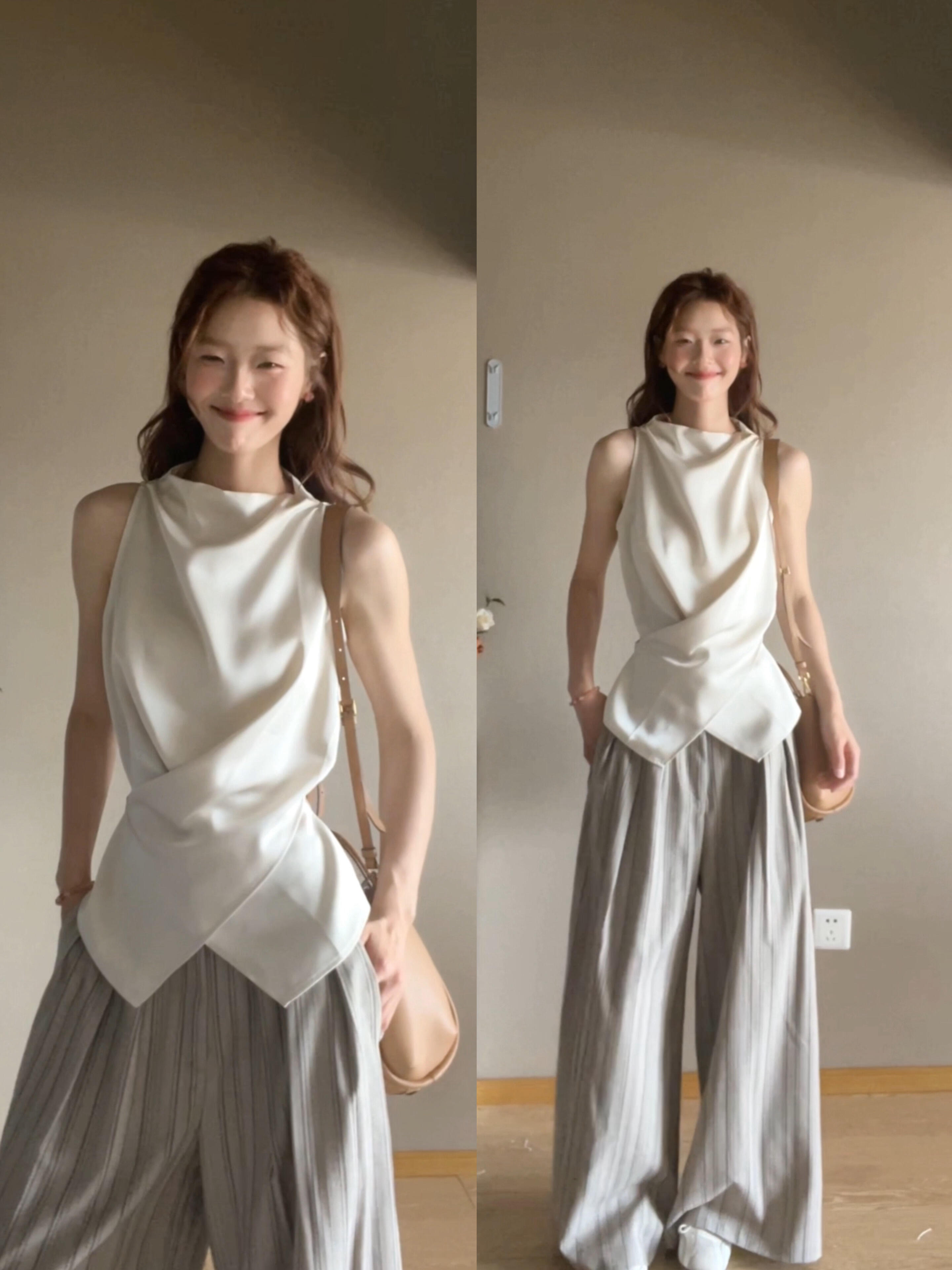 십자가 스트랩 허리 수축 민소매 셔츠