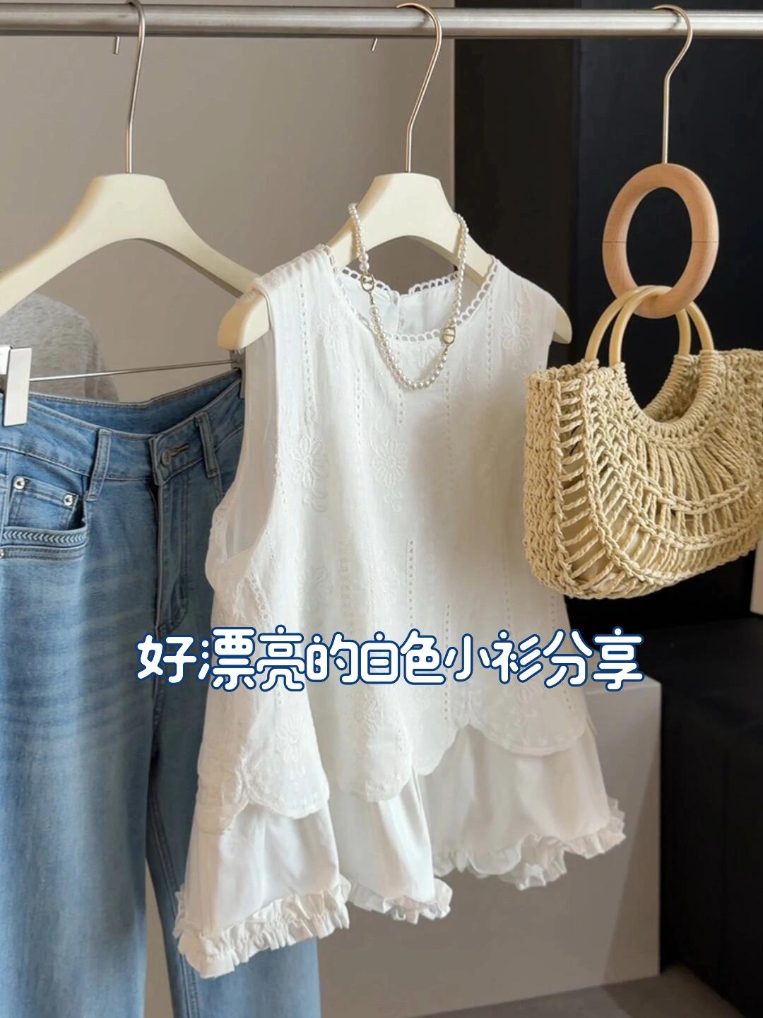 자수 꽃 디자인 조끼 이중층 레이스 민소매 셔츠