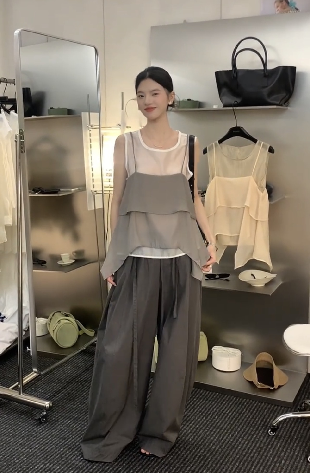한 부서 스택 착용 캐미솔 투피스 세트