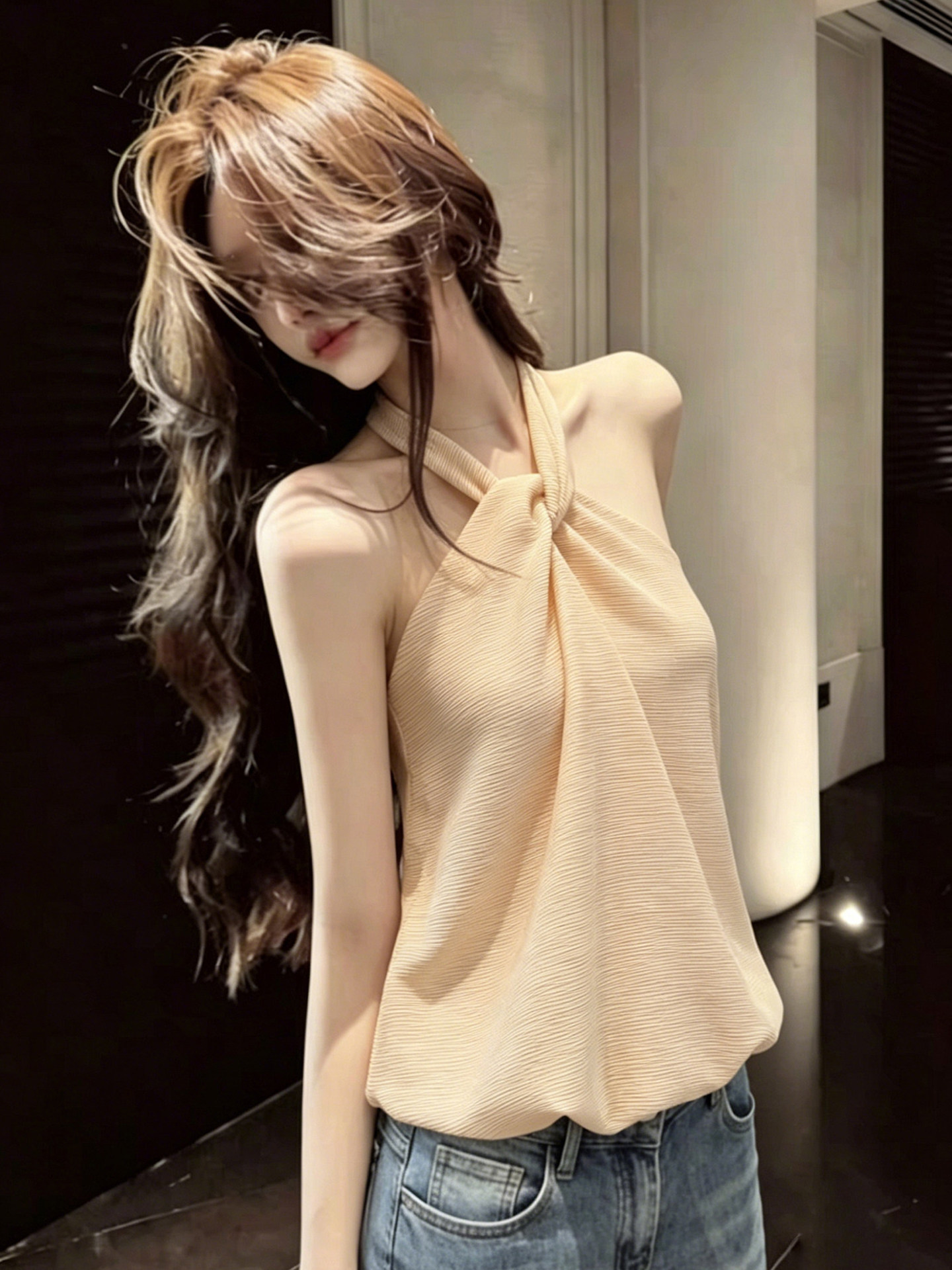프랑스식 행침 목 비틀림 캐미솔