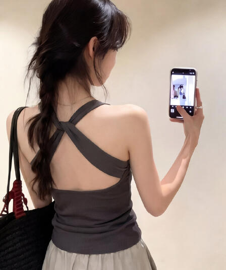 회색 행침 목 캐미솔 인사이드 가져 가라. 여름 외출용 핫걸 순수한 욕망 바람