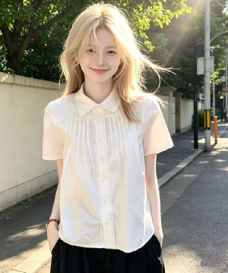 화이트 탑 그램 Pleat 셔츠