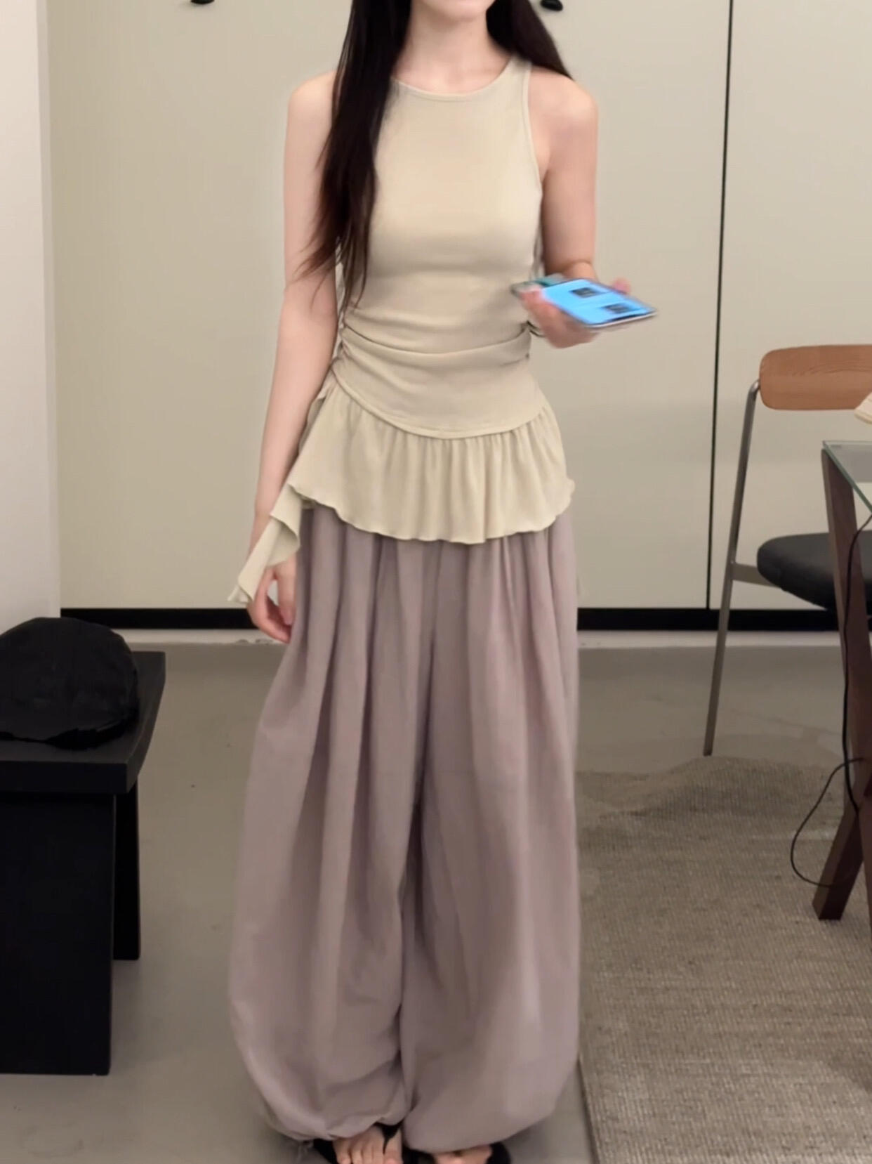펌프 Pleat 허리 수축 조끼 센스 프릴