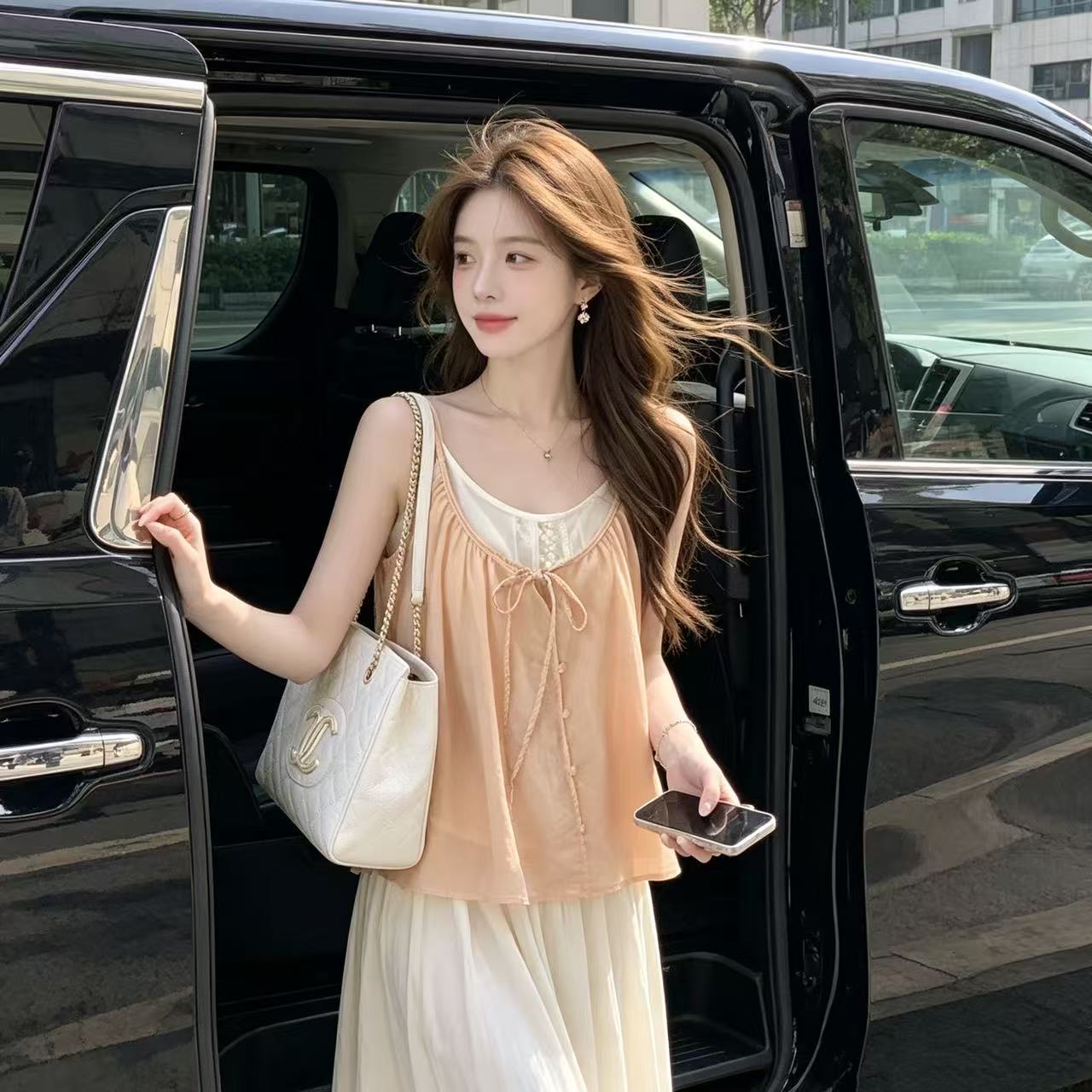꼰 로프 캐미솔 레이스 꽃 연주 중 기사 민소매 맨위 주첸 투피스 슈트