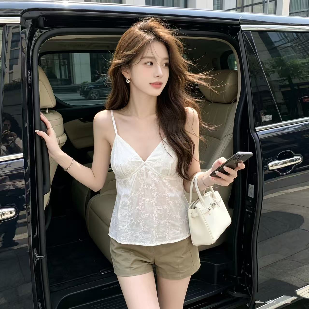 자카드 자수 캐미솔