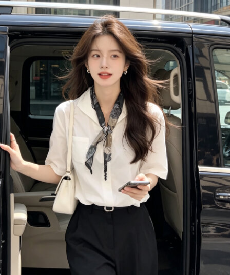 일본식 순면 폴로 칼라 셔츠 경기 스카프