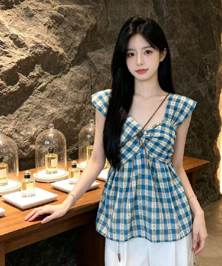 있음 선적 비틀림 꽃무늬 체크무늬 캐미솔