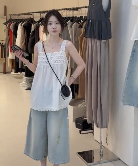 광장 칼라 화이트 캐미솔 레이스 레이스 한 부서 인형 셔츠