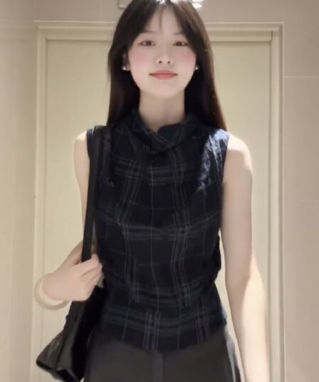 있음 선적 해군 체크무늬 조끼 작은 셔츠