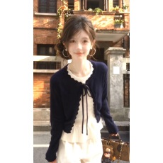 批发藏蓝色<b class='q'>圆领</b><b class='q'>针织</b><b class='q'>开衫</b>外套