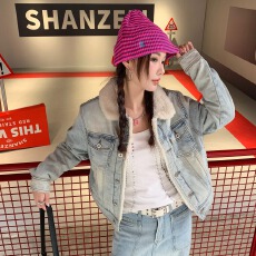 批发已出货 美式仿羊羔绒夹棉牛仔<b class='q'>棉衣</b>2025新款水洗复古棉服夹克外套