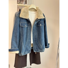 批发已出货 毛翻领牛仔外套2025秋<b class='q'>冬</b>加绒保暖复古撞色polo领夹克上衣