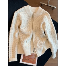 批发已出货 栀子月光 绞花拉链<b class='q'>毛衣</b>设计感外套重工麻花编织针织开衫女