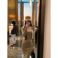 批发已出货 条纹公式 韩系风纯欲高弹针织条纹开衫吊带裙开衫两件套女