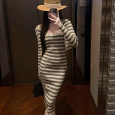 批发已出货 条纹公式 韩系风纯欲高弹针织条纹开衫吊带裙开衫两件套女
