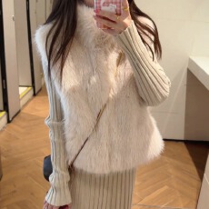 批发已出货 韩风chic气质套装环保<b class='q'>皮草</b><b class='q'>马甲</b>内搭连衣裙两件套