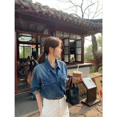 批发已出货 韩版复古宽松做旧短款牛仔衬衫女<b class='q'>春</b>秋小个子叠穿薄款外套