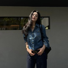 批发已出货 明星同款深蓝复古牛仔衬衫女2026春秋小个子正肩外套上衣