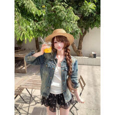 批发已出货 复古做旧牛仔夹克上衣女<b class='q'>百搭</b>宽松休闲工装基础翻领短<b class='q'>外套</b>