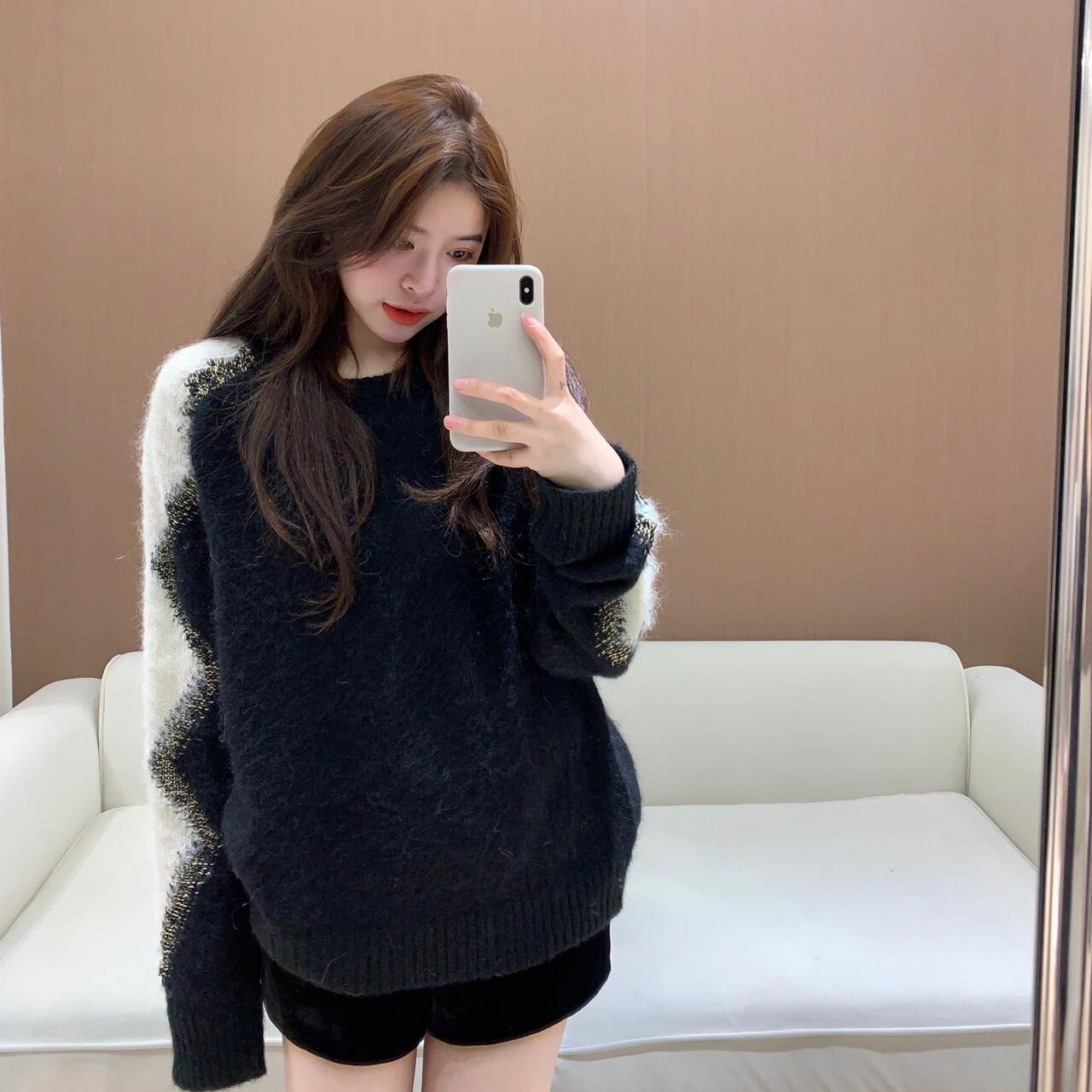 있음 선적 모헤어 외출용 느긋한 바람 스웨터 풀오버 배색 디자인 센스 품격 루즈핏 맨위 니트 스웨터